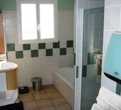foto badkamer 1 met lavabo, ligbad en douche